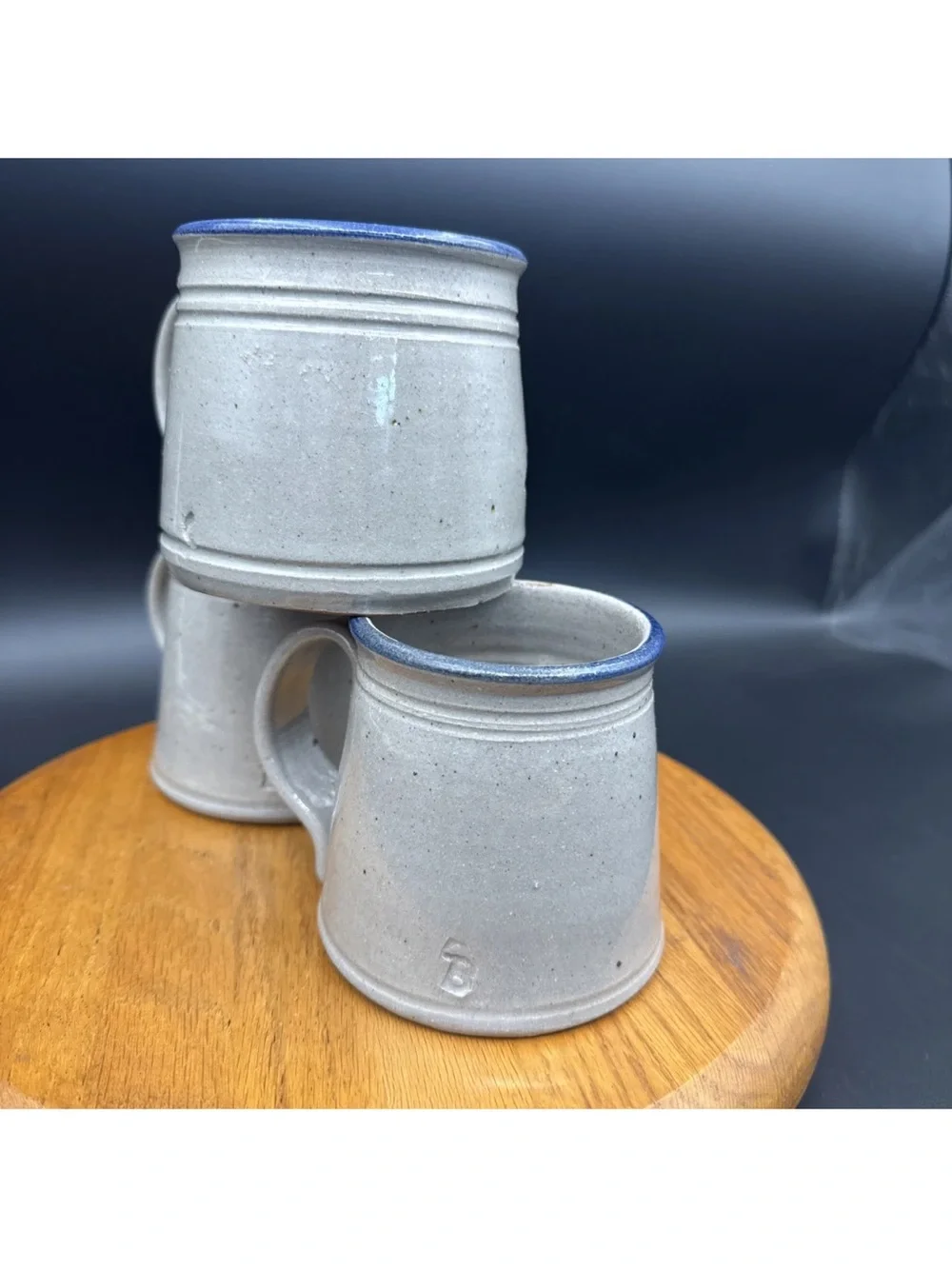 MT. LEBANON Stoneware Mugs - Blue and Gray Set of 3